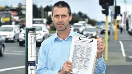  ?? PHOTO: GREGOR RICHARDSON ?? Growing support . . . Otago Peninsula parent Jason Graham holds a copy of a petition signed by about 800 residents, calling for a public bus service that works for school pupils on the peninsula.