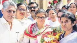  ??  ?? ■ AllIndia Women Congress Committee national president Sushmita Dev during her visit to Karnal on Monday. HT PHOTO