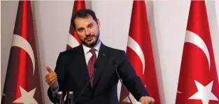  ?? (Murad Sezer/Reuters) ?? TURKISH TREASURY and Finance Minister Berat Albayrak announces his economic policy last week in Istanbul.