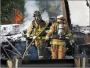  ?? SUBMITTED PHOTO - DAVID REIMER SR. ?? Firefighte­rs on scene of a truck fire on Interstate 78 in Greenwich Township on Friday, May 19.