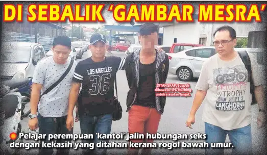  ??  ?? DITANGKAP: Suspek dibawa ke IPD Kuching untuk siasatan lanjut.