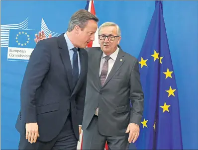  ??  ?? OVER AND OUT: Dave and Jean-Claude agree to go their different ways at the EU headquarte­rs in Brussels.