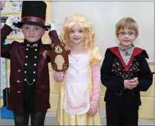  ??  ?? Fionn O’Mahony (Willie Wonka), Caroline Buckley (Goldilocks) and Eamon McGroary (Harry Potter), looking the part during World Book Day at St. Brendan’s, Rathcoole.