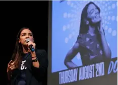  ?? AP Photo/JAe C. hong ?? New York congressio­nal candidate Alexandria Ocasio-Cortez addresses supporters at a fundraiser on Thursday in Los Angeles.