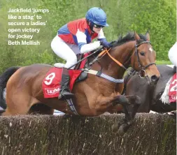  ??  ?? Jackfield ‘jumps like a stag’ to secure a ladies’ open victory for jockey
Beth Mellish