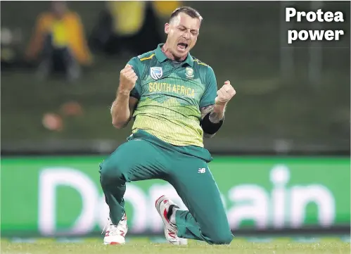  ?? Picture: Getty Images. ?? Protea’s speedster Dale Steyn gets back to his lethal best as South Africa beat Australia by 40 runs in the third ODI in Hobart yesterday to claim a 2-1 series win.