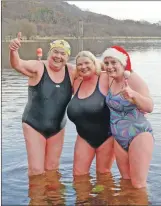  ?? Write Image. Photograph: Iain Ferguson, The ?? The three English Channel swim veterans who tackled the cold waters of Loch Shiel on New Year’s Day, along with nearly 30 other hardy swimmers – from left Jean Wilkin-Oxley, Morag Hughes and Lianne Hickling.