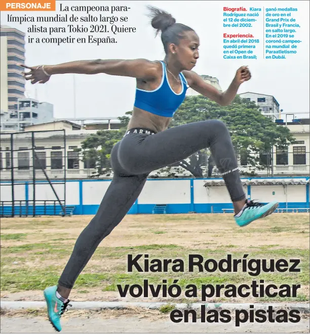  ?? Fotos: secretaría del deporte ?? •
La atleta Kiara Rodríguez, de 17 años, realiza sus ejercicios en la pista atlética Víctor Emilio Estrada, de la Federación Deportiva del Guayas.