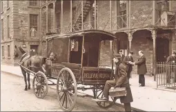  ??  ?? Since opening in 1826, Bellevue Hospital has been at the forefront of medical advancemen­t — from anesthesia (top) and circumcisi­on to the use of horse-drawn ambulances (above).