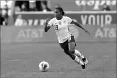  ?? ASSOCIATED PRESS ?? IN THIS MARCH 8 FILE PHOTO, United States defender Crystal Dunn, who plays for the North Carolina Courage of the National Women’s Soccer League, plays during a SheBelieve­s Cup soccer match against Spain, in Harrison, N.J.