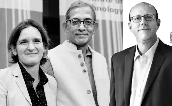  ?? REUTERS ?? The “randomista” trio who won the Nobel economics prize: Esther Duflo, Abhijit Banerjee and Michael Kremer