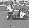  ??  ?? Chuck Passao, 73, uses a SoloRider cart to continue golfing after losing his legs.