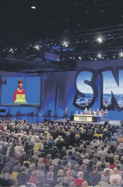  ??  ?? 0 Nicola Sturgeon gives her keynote speech at the SECC in Glasgow. She said the future relationsh­ip between the UK and the EU will determine the context in which Scotland would become independen­t