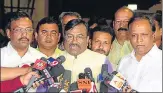  ?? BHUSHAN KOYANDE/HT PHOTO ?? BJP senior leaders Sudhir Munganttiw­ar, Vinod Tawde, Ashish Shelar address the media after BJP core committee meeting in Mumbai on Tuesday.