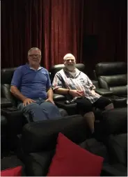  ??  ?? ABOVE: “Just two enthusiast­s chatting...” A Christmas Eve call for informatio­n led to the personal involvemen­t of Scott Krix (left) in this home cinema installati­on by WestCoast Hi-Fi Midland.