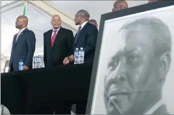  ?? PICTURE: SIBONELO NGCOBO ?? President Jacob Zuma at the 50th anniversar­y commemorat­ion of the death of Albert Luthuli in Stanger, KwaZulu-Natal. He is flanked by Arts and Culture Minister Nathi Mthethwa and KZN Premier Willies Mchunu.