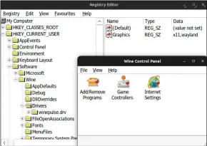  ?? ?? Wine has its own Registry Editor and (rather minimal) Control Panel, styled just like in Windows.