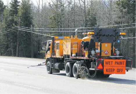  ?? GOVERNMENT OF B.C./FILES ?? The Ministry of Transport has begun painting more than 3,000 kilometres of roads with high-quality reflective glass beads.