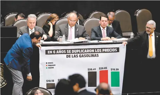  ?? HÉCTOR TÉLLEZ ?? Protesta durante la comparecen­cia en San Lázaro de los titulares de Energía, de Petróleos Mexicanos y de la Comisión Federal de Electricid­ad.