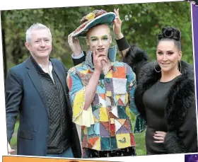  ??  ?? launch: Louis Walsh, student Kevinas Sadauskas and Michelle Visage promote the recycled fashion competitio­n