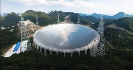  ?? AFP ?? The 500-metre Aperture Spherical Radio Telescope (FAST) in Pingtang, in southweste­rn China’s Guizhou province.