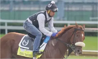  ?? AP ?? Finnick the Fierce, a one-eyed gelding, was scratched from the Derby with a possible foot problem.