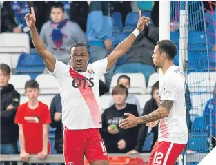  ??  ?? Kilmarnock’s Souleyman Couilbaly celebrates scoring.
INVERNESS C T:
Fon Williams 6; McKay 5 (Boden 79, 3), Warren 6, Meekings 6, Tremarco 7; Tansey 6, Vigurs 6; Mulraney 5 (King 65, 4), Draper 6 (Doran 55, 5), Polworth 6; Doumbouya 6. Subs – Mackay,...