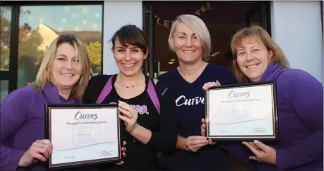  ??  ?? Curves Gorey receive ‘Best Curves Team’ 2018. Staff member, Yvonne Kinsella, proprietor, Roisin Hearns, Lauren Ramsey and Annette Gibson.