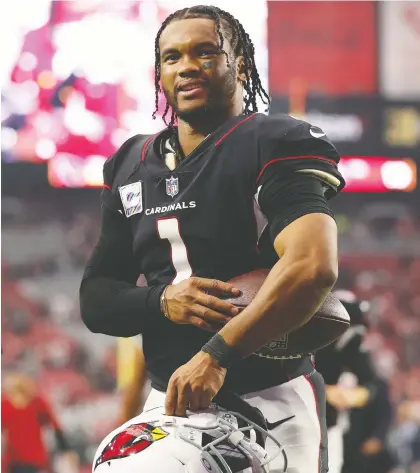  ?? CHRISTIAN PETERSEN/GETTY IMAGES ?? QB Kyler Murray is the biggest reason the Arizona Cardinals are unbeaten through five games this season. Not only is he completing 75.2 per cent of his passes, but he has already recorded 10 TD tosses, run for three majors, and has been sacked only 10 times.