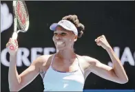  ?? AARON FAVILA / AP ?? Venus Williams celebrates defeating Anastasia Pavlyuchen­kova during their Australian Open quarterfin­al on Tuesday.