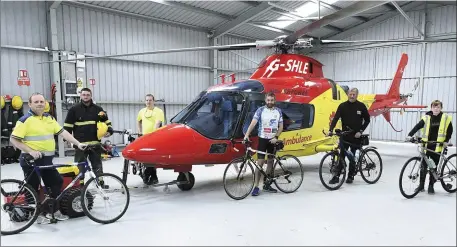  ??  ?? Volunteer Firefighte­rs for the Irish Community Rapid Response Air Ambulance undertakin­g a fund raising cycle in aid of the Rathcoole based helicopter. The public can subscribe to www.idonate.ie/NeverEndin­gCycle. Included are James Casey, Rylane; Krzysztok Szwab, Alan Murphy, Millstreet Eoin Maguire, Macroom; Fergus Kiernan and Sean Murphy, Millstreet. Picture John Tarrant