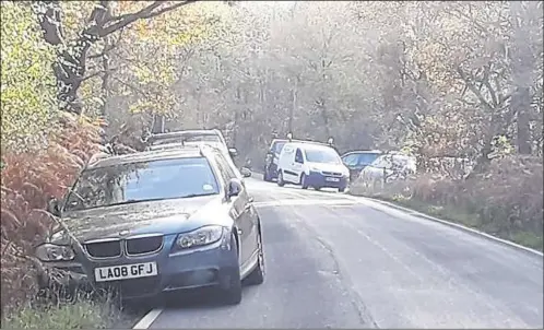  ??  ?? Several cars were seen parked along Thornden Wood Road on Saturday