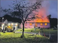  ?? Photograph­s: Luis Maria Gonzalez Araujo ?? Dramatic photograph­s as fire took grip of Irene MacClounna­n’s pink house on the edge of Dalavich, left, and the shell that was left.