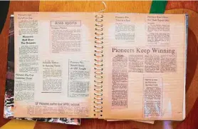  ?? Jenna Schoenefel­d / Special to The Chronicle ?? Anita Ortega’s scrapbooks house newspaper clippings that record the exploits of the San Francisco Pioneers in the late 1970s.