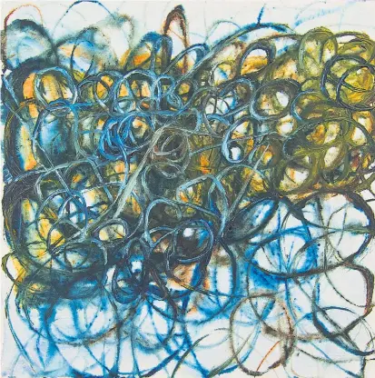  ??  ?? Verfangen im Dickicht der Kunst: Wie die meisten von Andrew Molles’ Bildern blieb auch dieses engmaschig­e Liniennetz aus dem Jahr 1961 „Ohne Titel“(69 x 70 cm).