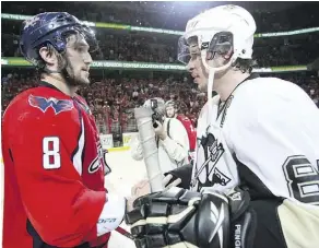  ?? BRUCE BENNETT/THE ASSOCIATED PRESS/FILES ?? Alex Ovechkin’s Washington Capitals and Sidney Crosby’s Pittsburgh Penguins will meet again in the playoffs when their series starts Thursday in Washington, D.C.