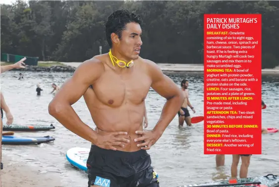  ??  ?? Gold Coast Suns forward Patrick Murtagh takes a breather during a beach training session at Palm Beach. Picture: Tertius Pickard