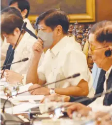  ?? (Revoli Cortez/PPA Pool/File photo) ?? President Ferdinand “Bongbong” Marcos, Jr. presides over a cabinet meeting in Malacañang. The President says he was “happy” with the performanc­e of officers-in-charge in several government agencies.