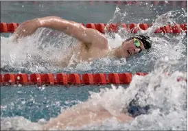  ?? CLIFF GRASSMICK — STAFF PHOTOGRAPH­ER ?? Fairview’s Wesley Schlachter, top, wins the 200-yard freestyle during the BOCO Invite on Saturday in Broomfield.