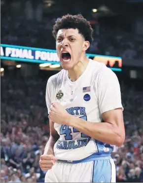  ?? DAVID J. PHILLIP / AP ?? Justin Jackson of the North Carolina Tar Heels is pumped after draining a bucket during Monday’s 71-65 NCAA national championsh­ip win over the Gonzaga Bulldogs in Glendale, Arizona.