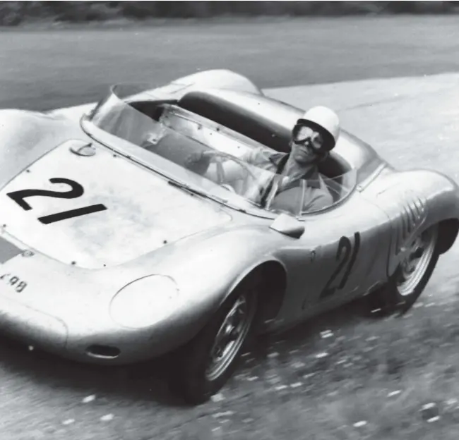  ??  ?? Above: Paul Frère driving a Porsche 718 RSK in the Nürburgrin­g 1000km in June 1958. He shared with Harry Schell, finishing in seventh place overall