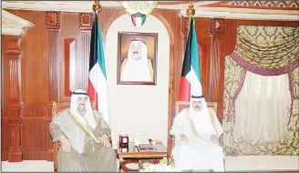  ?? KUNA photo ?? His Highness the Deputy Amir and Crown Prince Sheikh Nawaf Al-Ahmad Al-Jaber Al-Sabah received at Bayan
Palace on Tuesday His Highness Sheikh Nasser Al-Mohammad Al-Ahmad Al-Sabah. (KUNA)