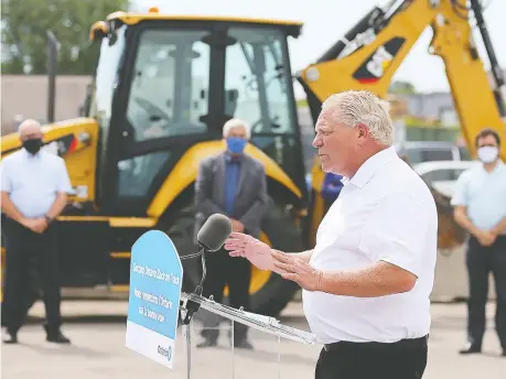  ?? DAN JANISSE ?? Ontario Premier Doug Ford speaks at the Windsor public works yard on Thursday at a news conference. During his visit, Ford promised to make the area’s new $2-billion hospital a priority and announced support for the casino and a major infrastruc­ture project. For more on his visit, see A3.