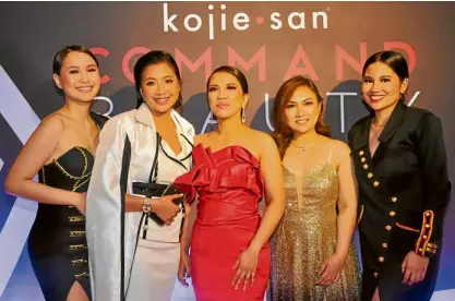  ??  ?? BEVI brand managers Kelcey Chua for Kojie.san, Michel Almonte for Top2tail, Jenniffer Ringor for Life by Kojie.san and Bellic, group brand head Nikki Filio, and Sheena Labor for Kojie.san Men and Pureganics