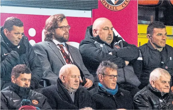  ??  ?? Dundee United sporting director Tony Asghar (back row, second from right) watched on last night as the Terrors saw off Partick at Tannadice.