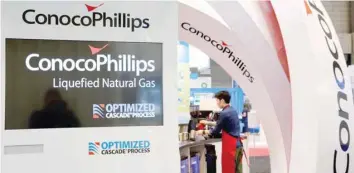  ??  ?? Logos of Conocophil­lips are seen in its booth at Gastech, the world's biggest expo for the gas industry, in Chiba, Japan. — AFP