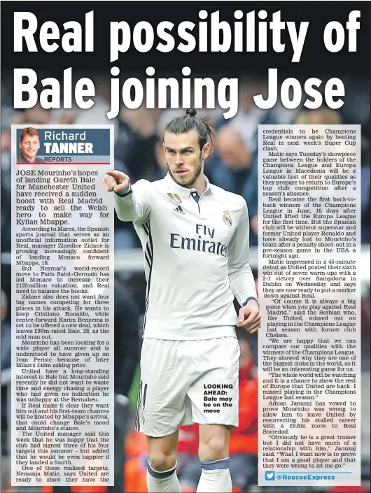  ?? Picture: ANGEL MARTINEZ ?? LOOKING AHEAD: Bale may be on the move