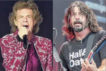 ?? Associated Press ?? Mick Jagger of The Rolling Stones, left, and Dave Grohl of the Foo Fighters have teamed up for a hard-rock pandemic anthem called “Eazy Sleazy.” The duo recorded the song in different studio locations.