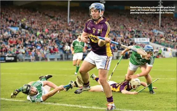  ??  ?? Kevin Foley scoring a disallowed goal in last year’s All-Ireland Under-21 hurling championsh­ip final against Limerick in Thurles.