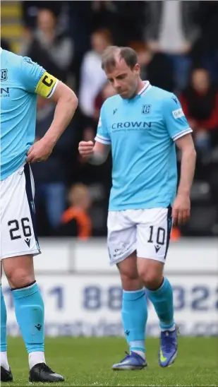  ?? ?? Charlie Adam cuts a dejected figure after Dundee lost to St Mirren in Paisley yesterday